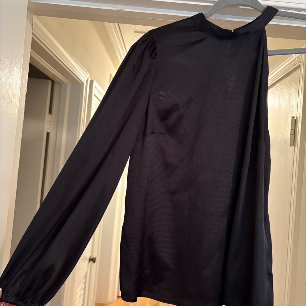 Who What Wear Silky Black One Shoulder Long Sleeve Blouse